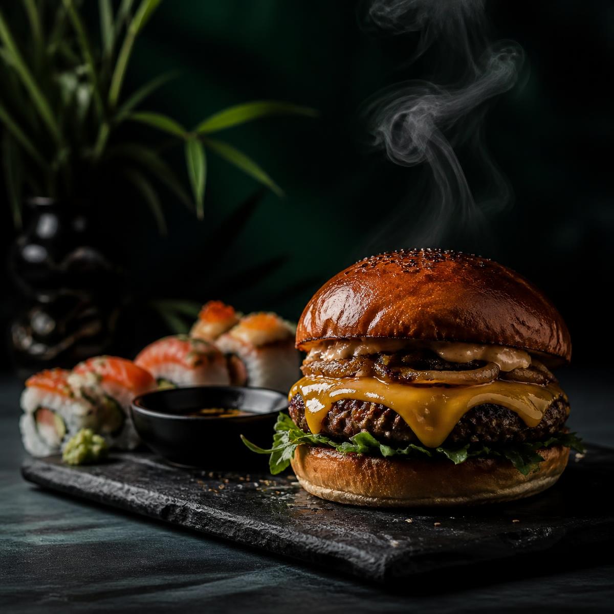 Dampende burger med tilbehør fra en dansk take away