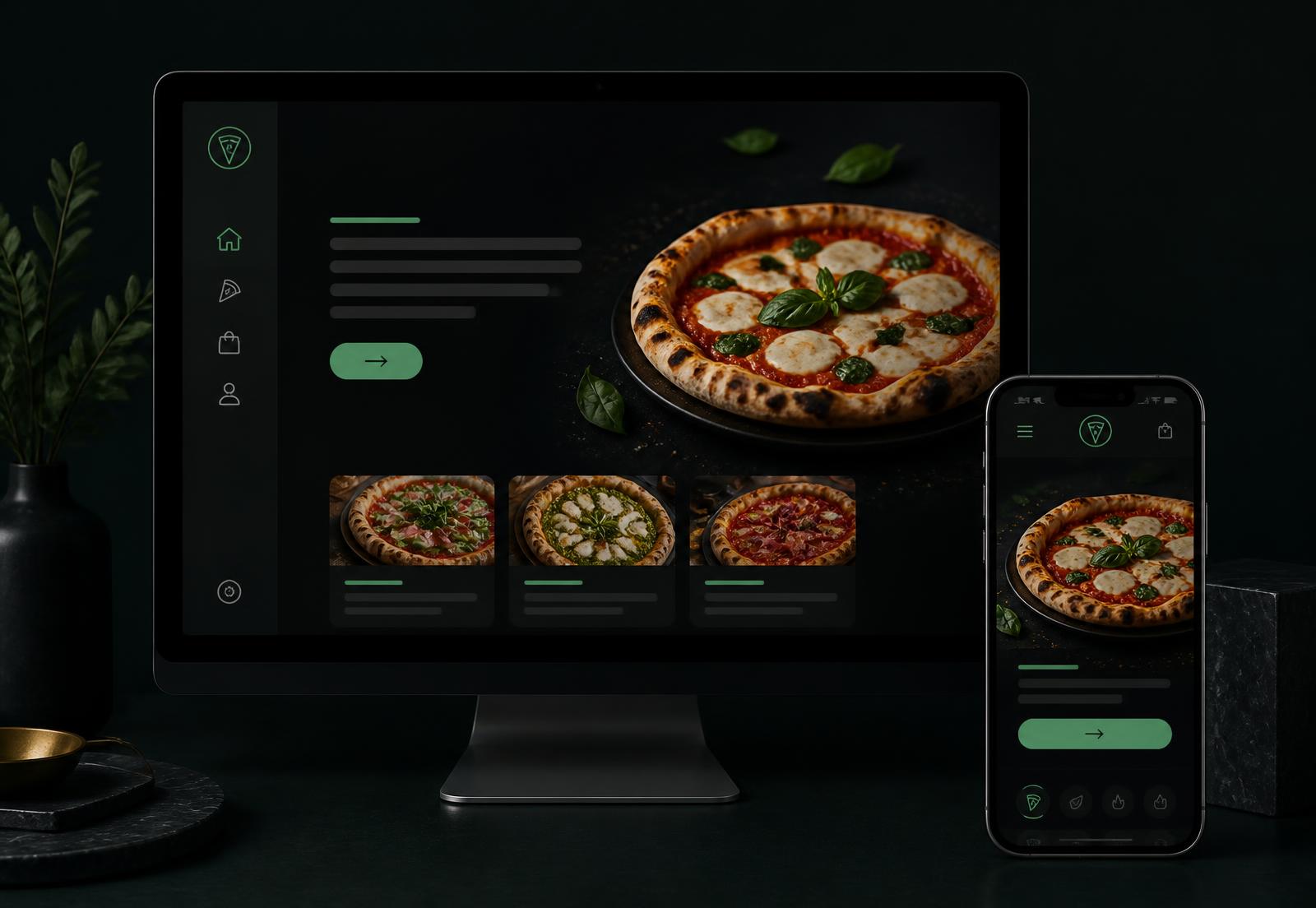 Bestillingsside fra en demo-restaurant vist på desktop og mobil